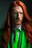 Placeholder: man, long red hair, long red jacket with green tie, green eyes,