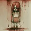 Placeholder: body anormal, cry blood, girl cute, watercolor illustration by <John Kenn Mortensen>, darkred tones,