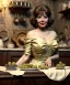 Placeholder: Ultra realistic photographic portrait, happy elegant Gina Lollobrigida woman sitting with arms resting on Italian kitchen table, pretty tortellini dish with olive oil and albahaca, renaissance style decoration, cold, soft color, highly detailed, unreal engine 5, ray tracing, RTX, lumen lighting, ultra detail, volumetric lighting, high definition.