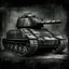Placeholder: An old army tank a side view , Hyper Realistic Aerial Grungy Dark-Grey Brush strokes on a dark rustic background with charcoals