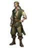 Placeholder: elf male on his forties ranger wearing medieval clothes with hands behind his back