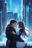 Placeholder: Science fiction, cyberpunk, city, couple girl and guy, together, love at first sight