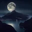 Placeholder: 4k realistic view of a beautiful midnight sky mountain big ocean. full moon in the background
