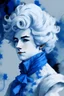 Placeholder: indigo guy with a barroc hairstyle wig in a white corset in oil painting effect ink brushstrokes