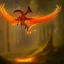 Placeholder: Fire dragon flying over a forest