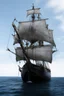 Placeholder: front view of a wooden ship with a spider figurehead