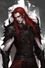 Placeholder: male vampire with long red hair, red eyes, in light armor