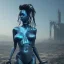 Placeholder: portrait,beautiful african robotic sirene, post-apocalyptic in a cyberpunk city, realistic, intriacte detail, sci-fi fantasy style, volumetric lighting, particales,highly detailed,cinematic, deep blue.