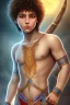 Placeholder: beautiful 12 year old arabic boy with curly hair and light blue eyes dressed in short loincloth