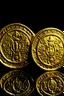 Placeholder: Picture of a coin from both its front and back, made of gold with a crown on the front and crossed swords the back.