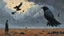 Placeholder: An unkindness of ravens, science fiction painting, Denis Sarazhin, Alex Colville, Simon Stalenhag, ominous sky