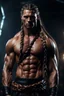 Placeholder: Muscular male Leader with long braided hair. Photorealistic. 4k. Dark Fantasy