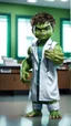 Placeholder: Little baby hulk, full portrait looking at the camera realistically, in a doctor's office dressed as a doctor in 8K UHD resolution