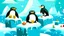 Placeholder: fantasy cartoon illustration: Penguins float on an iceberg with Christmas presents