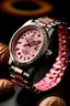 Placeholder: "Imagine examining the intricate detailing on a pink Rolex watch. The delicate hands sweeping across the pink mother-of-pearl dial, each second marked with precision, encapsulates the essence of craftsmanship."