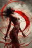 Placeholder: A dramatic digital painting portraying a figure under the Red Moon, veins pulsing, claws of temptation visible, soul in turmoil. In the style of Giger and Salvador Dali and Van Gogh, vivid colors, swirling brushstrokes, highly detailed, 8k resolution, surrealistic., by Ryohei Hase, Agnes Cecile, Raymond Swanland, Anne Bachelie