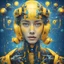 Placeholder: Combining warm yellow tones with cool blue tones; The warm yellow tone is full of happiness in life and longing for the future; People in cool blue tones suffer from depression and pain; With warm yellow as the center of the picture; Centered around the eyes of artificial intelligence robots