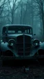 Placeholder: ,surrealism of the dark of a nightmare , hyper photorealistic, hyper detailed bright art color, high resolution, fog, octane render, tilt shift, HDRI Environment, all pictures dark gray, an old abandoned car from 1900
