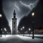 Placeholder: A very dark square in Florence in a stormy night. Snow is covering the pavement. A cathedral in the background. A black cat sitting under a streetlight. Unreal Engine. HDR. 8K.