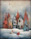 Placeholder: dance of snow-covered, whimsical, multicoloured houses of incredible architecture, bizarre Christmas trees and red, whimsical birds. Style of Inge Shuster, Catherine Hyde, Erica Hopper, Gabriel Pacheco, Jamie Heiden, Antoine Josse , Angelina Wrona, Duy Huyn, Cecilia Frigati, Esao Andrews. Abstract background with texture, grunge paper, mixed media art,acrylic, oil pastel, set of charcoal with different characteristics, pigments. Promt©valestok. Full size image, no text, no copyright. Modifiers: