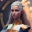 Placeholder: Portrait of a female wood elf diplomat. She has long, curled, white hair shaved on the right side and blue eyes. She has rough copper skin with yakuza tatu, atmospheric, realistic, unreal engine cosmic galactic, cinematic lighting, octane render, random colors, transparent, cosmic ambiance, masterpiece, art by Yoji Shinkawa, composing fit inside, masterpiece