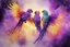 Placeholder: parrot-phoenix mix birds, a picture of togetherness, death, resurrection, purple in sunshine, watercolor and black ink outlines, sparkling golden glitter, ethereal, cinematic postprocessing, bokeh, dof