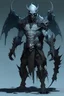Placeholder: dark fantasy, male, ghoul, barbarian, humanoid monster, skin pale blue, bestial face bat, full body, hald armor of bones,