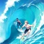 Placeholder: anime. surfer, boy , waves, surfboard