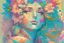 Placeholder: A detailed illustration a print of a vintage goddess, perfect beautiful friendly face, photorealistic, large colorful flower splash, t-shirt design, in the style of Alphonse Mucha, colorful tropical flora pastel tetradic colors, 3D vector, art, cute and quirky, fantasy art, watercolor effect, bokeh, Adobe Illustrator, hand-drawn, digital painting, low-poly, soft lighting, bird's-eye view, isometric style, retro aesthetic, focused on the character, 4K resolution,rendering,vector graphic