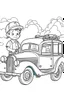 Placeholder: Outline art for coloring page OF A POPULAR TOY IN 1944 FOR A LITTLE BOY IN THE UNITED STATES OF AMERICA, coloring page, white background, Sketch style, only use outline, clean line art, white background, no shadows, no shading, no color, clear