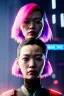 Placeholder: Cyberpunk portrait, Asian woman:: symmetry photography, cyberpunk, pink hair, face make-up, black line eye, light iris eye, :: kenzo fashion style, coat :: cinematic, Ultra realistic, dark scene, soft color, highly detailed, unreal engine 5, RTX, ultra detail, 3d, finely drawn, high definition.