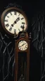 Placeholder: An old clock in the background of black vein, human veins, mixing together a lot of them, like a forest, big and small veins a lot of them, an antique grandfather wooden old clock in the background of a shadow of hooded black