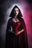 Placeholder: an extremely stacked Annabella Lugosi as Countess Dracula - gradated Background, professional quality studio 8x10 UHD Digital photograph by Scott Kendall - multicolored spotlight, Photorealistic, realistic stock photo, Professional quality Photograph. colored Fog - Multicolored lightning, 3D heart