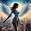 Placeholder: [art by Jack Davis] In a world where the sky is the new frontier, “AeroDynamica” emerges as the embodiment of progress and freedom. This digital artwork captures a futuristic girl, her silhouette sleek against the cityscape, with wings that are a marvel of bioengineering. They unfurl with a grace that belies their intricate design, a fusion of organic curves and cutting-edge technology. “AeroDynamica” is not just a figure; she’s a statement about the potential within us all to