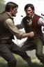 Placeholder: Realistic Arthur Morgan fighting Levi Ackerman