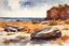 Placeholder: Sunny day, rocks, arid land, winslow homer watercolor paintings