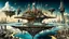 Placeholder: a stunningly weird image of a futuristic floating island-like metropolis using Salvador Dali's paranoiac-critical method, where buildings and structures appear to melt into the skyline cityscape is filled with floating mad, twisted sharp metal shapes that interact with the buildings and each other, forming a surreal tableau of a dreamlike reality. neu-steampunk vibe, essence of the scene in a cinematic manner, with dramatic shadows that enhance the distorted perspectives and bizarre