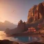 Placeholder: Petra, Ürdün, sunset, fantasy art, flying birds, springs, landscape, beautiful, realistic, hyper detailed, unreal engine 5, octane render