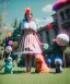 Placeholder: Wes Anderson photographer, Ultra realistic garden scene, wide angle view, teenager playing with feather pillows and inflatable monsters, circus dress style, feather color, free jumping, many trinkets, hair monster, many jelly beans, balls, smile, extreme, wind, soft color, highly detailed, unreal engine 5, ray tracing, RTX, lumen lighting, ultra detail, volumetric lighting, 3d, finely drawn, high definition.