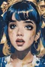 Placeholder: Poster in two gradually, Singer Melanie Martinez face, painting by Yoji Shinkawa, darkblue and gold tones,