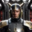 Placeholder: star wars bald male corellian pilot wearing pearlescent black and gunmetal grey First Order special forces heavy assault armor and helmet with gold trim inside the jedi temple, centered portrait, hyperdetailed, dynamic lighting, hyperdetailed background, 8k resolution, volumetric lighting, light skin, fully symmetric details