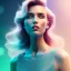 Placeholder: A portrait very beautiful woman ,smiling, longs hairs light blue ,elegant, atmospheric, realistic, cinematic lighting, blue pink rose light, 8k, galactic atmosphere, bright jewels golg