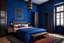 Placeholder: townhouse Morocco style bedroom in dark blue color