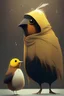 Placeholder: Two animals, one is a guinea pig the other one a European robin bird, in the art style of little nightmares