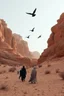 Placeholder: الحج, people in the desert above thim a black crows hovering