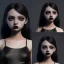 Placeholder: Female Jenna ortega black dress,soft goth libstick, wednesday addams make up, dramatic lighting, highly detailed, volumetric lighting, unreal engine, 8k