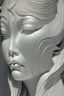 Placeholder: woman's face, half view, greyish colors, by artist "gilded melted bubblewarp";by artist "erte";by artist "michelangelo da vinci";by artist "lalique";by artist "hector guimard" ;character design by artist "emshwiller sol";by artist "fan ho"