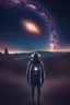 Placeholder: Supernova overlooking a city in the Milky Way galaxy with a person wearing a hat and a backpack with the Shift logo on it