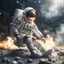 Placeholder: astronaut with burning feet and a moon helmet gets epilepsy and starts to foam like a rock star portrait, photo-realistic, shot on Hasselblad h6d-400c, zeiss prime lens, bokeh like f/0.8, tilt-shift lens 8k, high detail, smooth render, down-light, unreal engine 5, cinema 4d, HDR, dust effect,, smoke