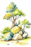 Placeholder: stones, tree. watercolor drawing